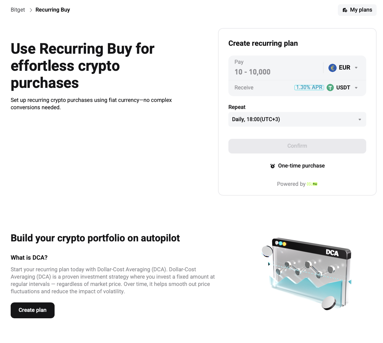 Bitget recurring buy interface for scheduled automatic crypto purchases